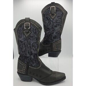 Laredo Black Studded Cowboy Boots with Buckle Details and Silver Hardware Sz 6.5